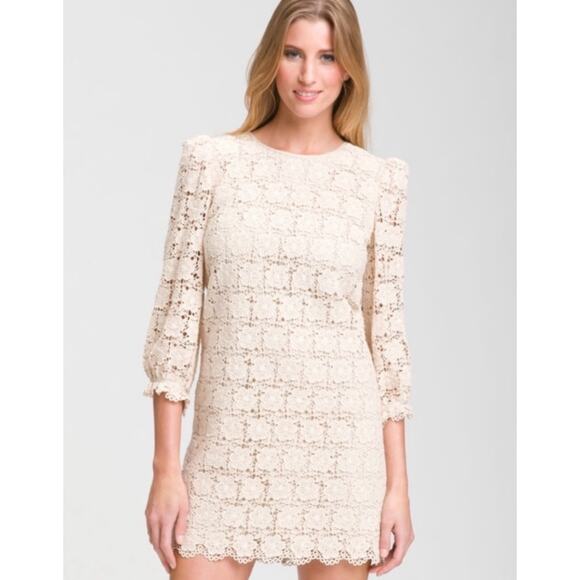 Eliza J Dresses & Skirts - Eliza J Crochet Dress Size 2 Cream Floral Sheath Long Sleeve Hippie Boho Western